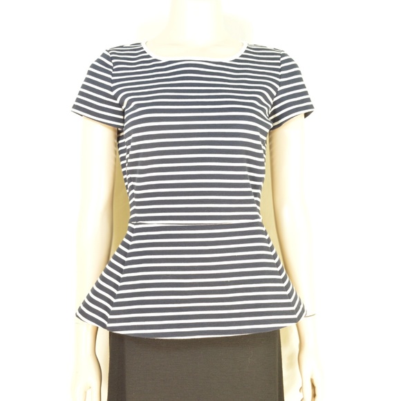 Theory top SZ 4 black white stripes peplum zipper